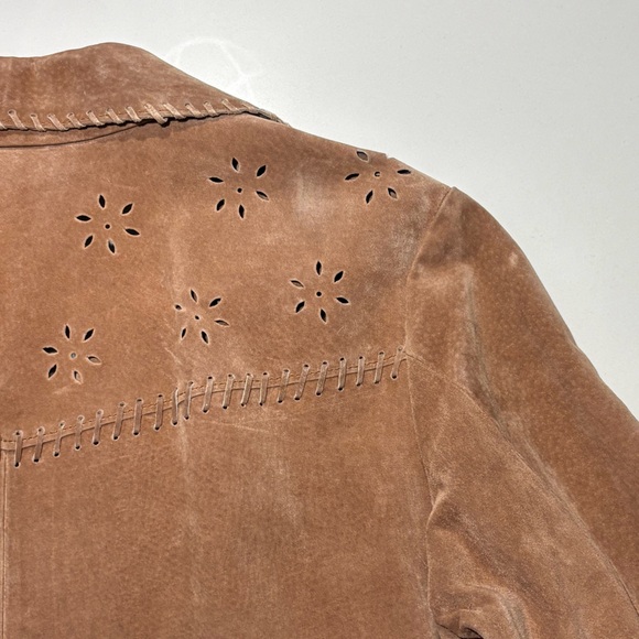 Vintage Coldwater Creek Suede Leather Jacket Laser Cut Floral Boho Women’s M - Picture 8 of 14